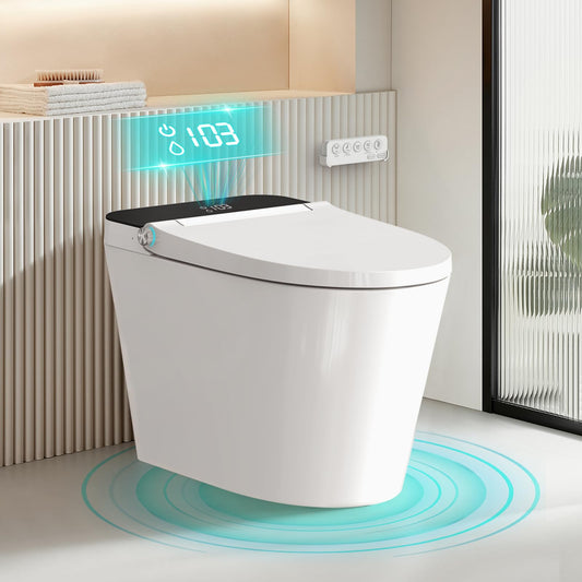 Bazyths Smart Toilet with Bidet Built in Tank, Auto Open Close Lid, Heated Seat Foot Sensor, Rear & Feminine Wash Warm Water Air Dryer Self Cleaning, 12" Rough In, One-Piece Elongated (ZY695A)