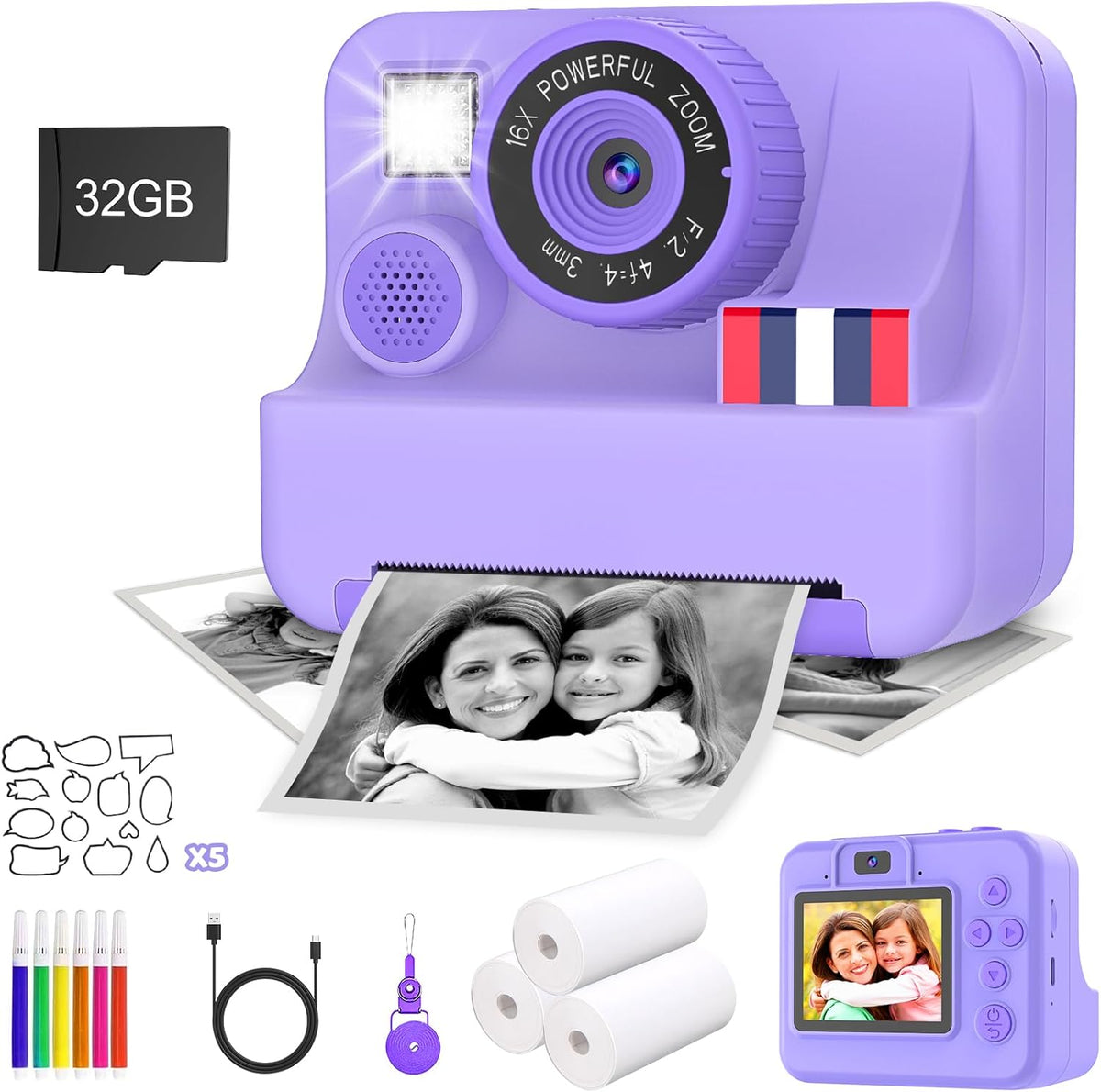 Yosfeng 3 4 5 6 7 8 9 10 2.4 Inch 3-12 32 Instant Print Camera for Kids - Christmas Birthday Girls Gifts for Age Year
