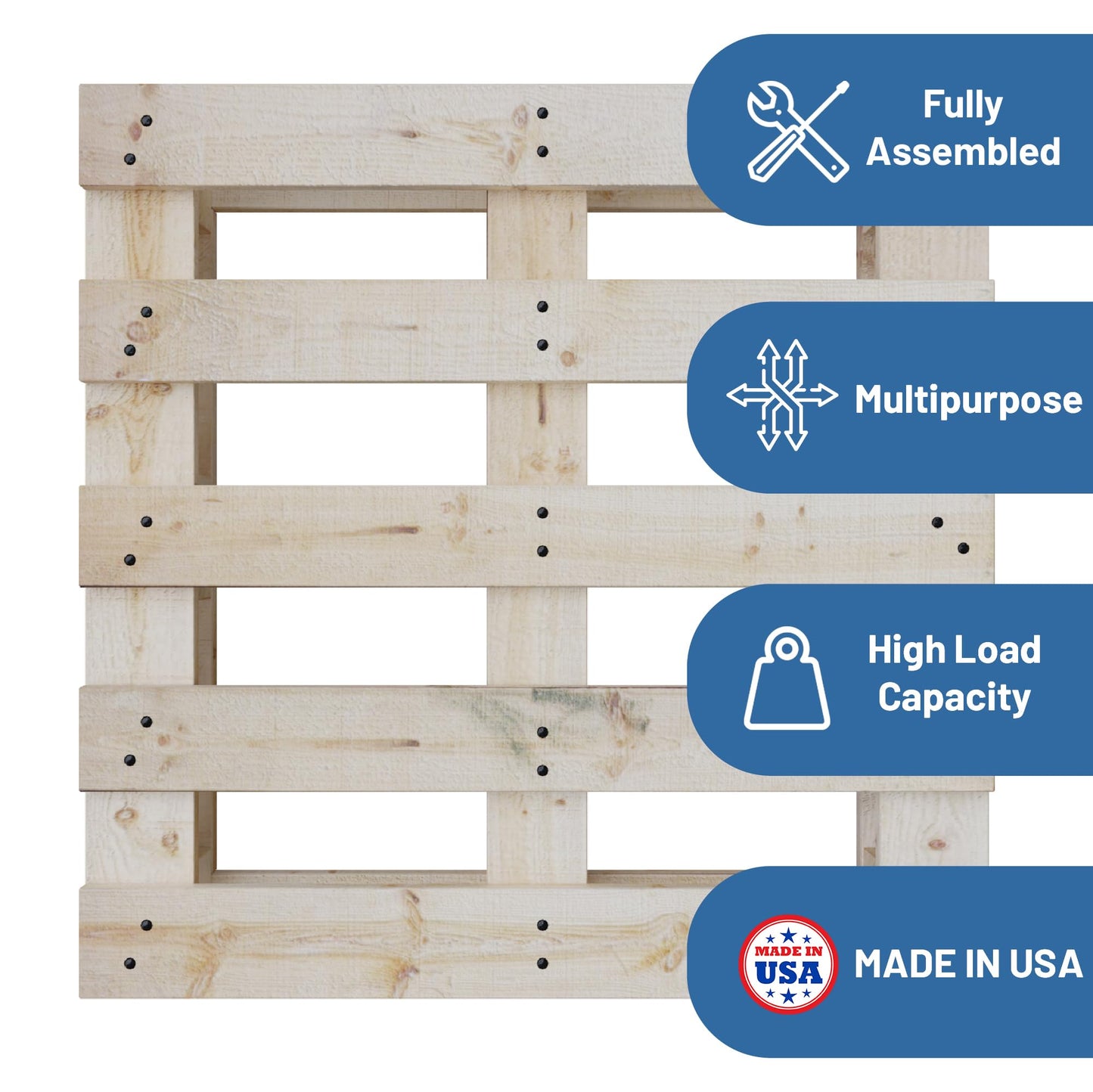 Nutan, Heavy-Duty 4-Way Entry Wooden Pallet – 48x48x5”, Industrial-Grade Hardwood Shipping Pallet, Durable, Reusable, Stackable, Easy to Handle, Commercial Use as a Floor-Pallet, 1 Pack