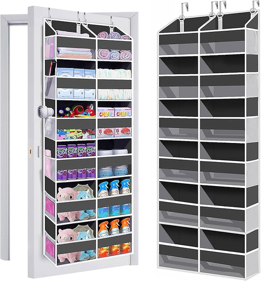 UVIAHOMI Heavy Duty Over The Door Organizer 6 Tiers, Extra Large Behind Door Storage of 12 Big Front & 12 Mesh Pockets, 80lb Weight Capacity, Hanging Doors Storage for Closet Bedroom Nursery, Gray