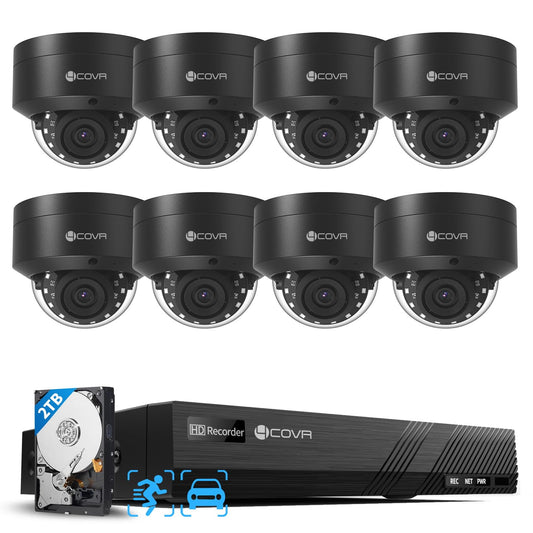 4COVR 4K PoE Security Camera System, 8X 8MP IK10 Vandal-Proof IP67 Dome PoE IP Camera, 8CH NVR 2TB HDD, AI Human Vehicle Detection & IR Night Vision, 24/7 Home Outdoor Recording, LY54AB8M0808