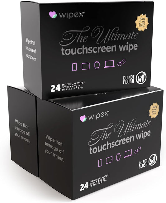 24 (3 Pack) Wipex Touch Screen Wipes for Electronics - Electronic Wipes & Car Screen Cleaner - Individually Wrapped