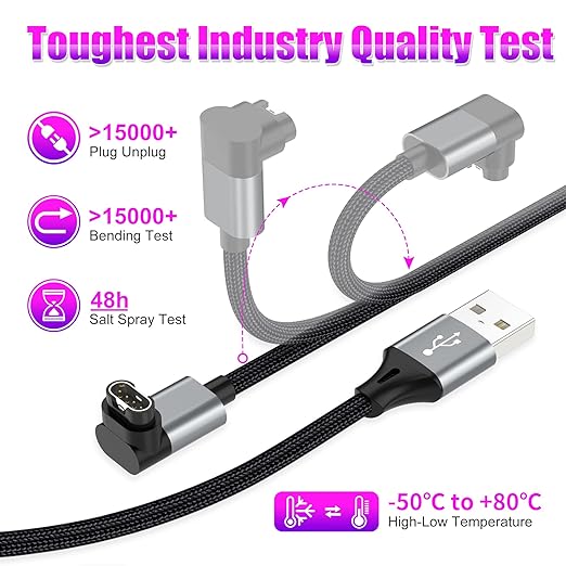 AGVEE 3.3ft Charger for Garmin Watch, L-Shape Charging Cable for Fenix, Forerunner, Vivoactive, Instinct, Venu, Tactix, Approach, D2, Quatix Series, Right Angle Braided, Dark Gray