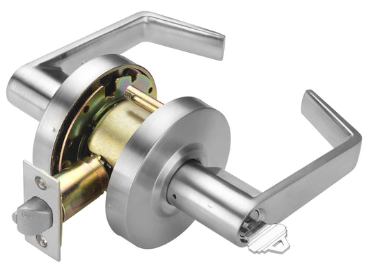 Boomerang Heavy-Duty Entry with Clutch Function Commercial Lever Door Lock, ADA & Grade 2 Industrial Door Handle, Cylindrical Lever, Non-Handed, Satin Chrome (US26D)
