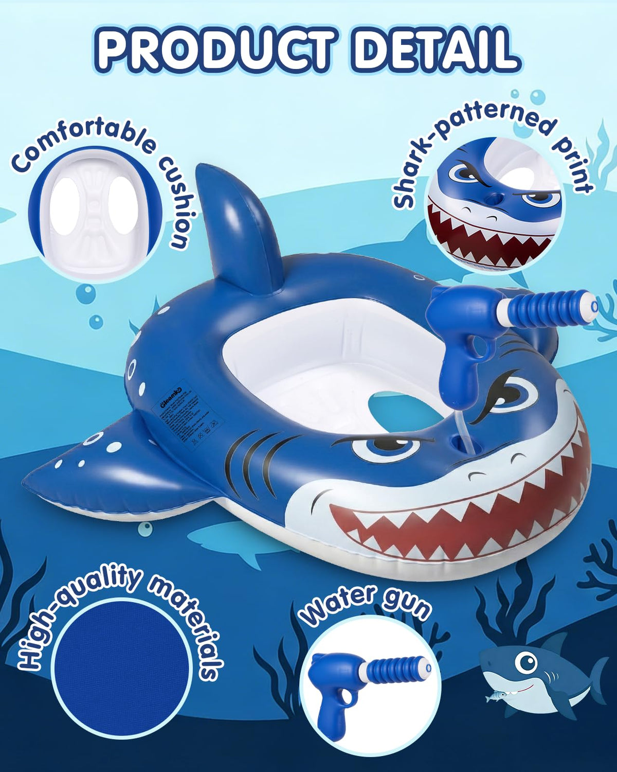 Gleamkid 2PCS Inflatable Pool Floats Kids, Pirate Ship Pool Float with Water Gun, Pool Toys for Kids Ages 4-8, Pool Float Safety Seat Swimming Pool Games for Boys Girls