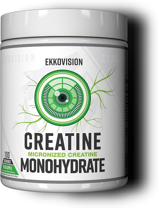 Ekkovision Creatine Monohydrate Powder, Micronized, Green Apple, Pre Workout & Post Workout Supplement for Men and Women, Energy Support, Easy to Mix in Shakes, Smoothies & Beverages, 100 Servings