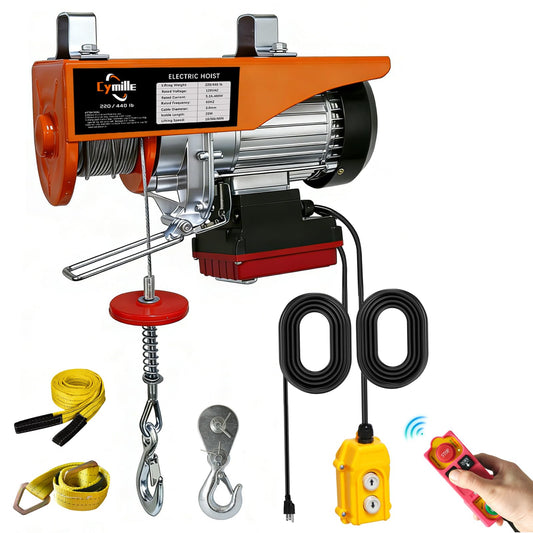 2 in 1 Electric Hoist with Remote Control, 440 lbs Capacity, Electric Hoist Winch 110V, 16ft/33ft/min Speed, 65.6 ft Lifting Height for Garage, Attic, Warehouse, Workshop, Factory