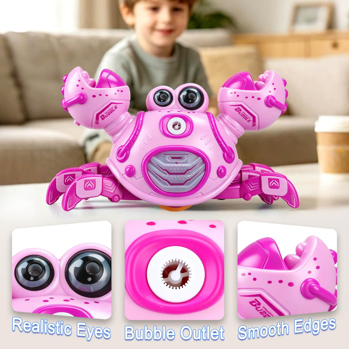 Gretex Crab Bubble Machine for Kids 3-6 Year Old: Remote Control Bubble Machine With Mist Spray Led Lights Music, AutoWalking Bubble Toy, Bubble Maker for Toddler Boys Girls Indoor Outdoor Party, Pink