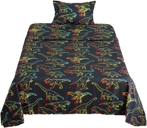 ADASMILE Twin Dinosaur Bedding Set - 100% Microfiber with Pillowcase & Deep Pocket Fitted Sheet