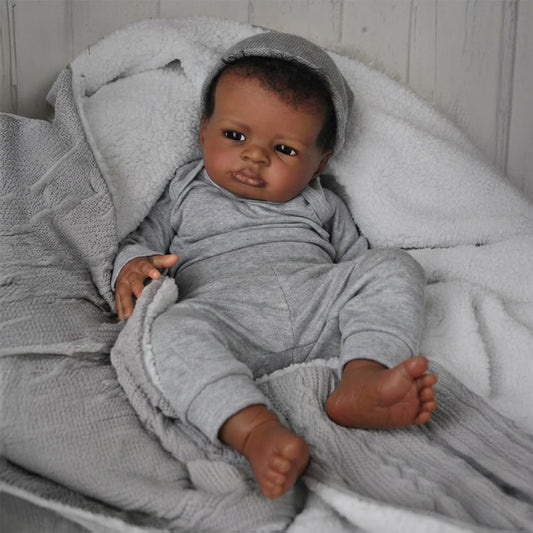 WOOROY Realistic Reborn Baby Dolls Black Boy, 20 Inch African American Newborn Boy Doll, Lifelike Weighted Soft Body, Christmas Birthday Gift for Kids Age 3 +