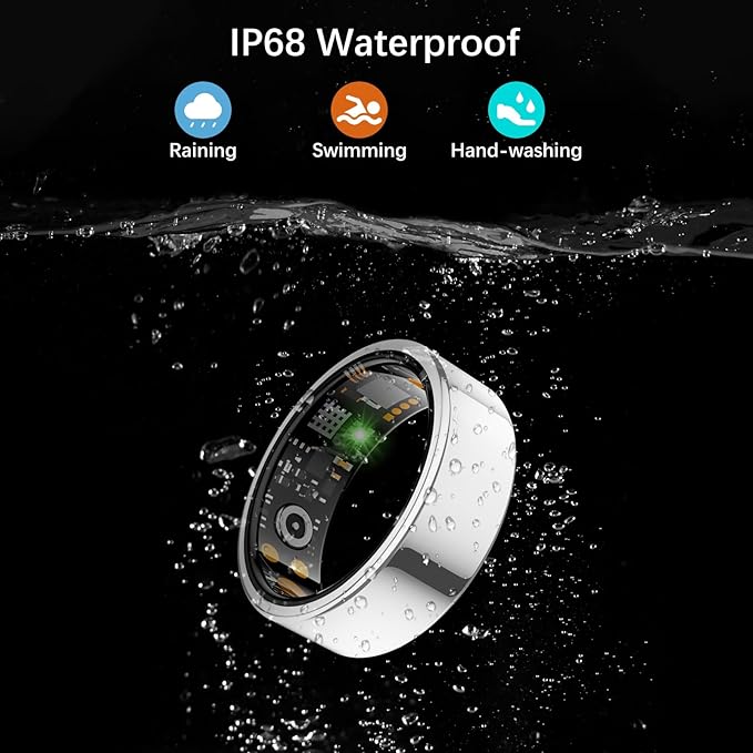 Smart Health Ring for Women Men, Fitness Tracker Ring with Heart Rate, Blood Oxygen, Sleep Tracker, Step Tracker, No Subscription Fee, IP68 Waterproof Smart Ring for iPhone & Android (Silver, 13#)