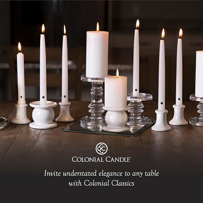 Colonial Candle Unscented Taper Candle, Classic Collection, Limoncello, 10 in, Pack of 12 - Up to 8 Hours Burn