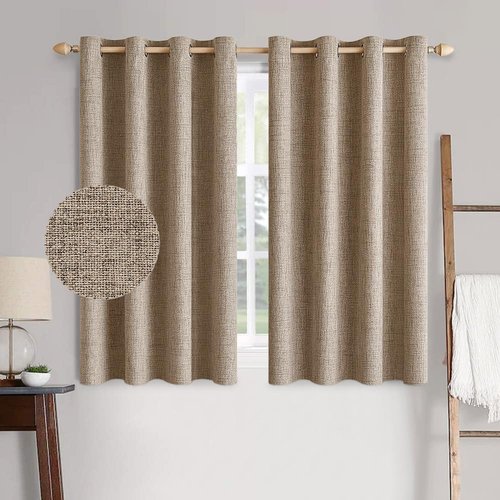 MIULEE 100% Blackout Linen Textured Curtains - Thermal Insulated Copper Brown Drapes | 52 x 63 Inch (2 Panels)