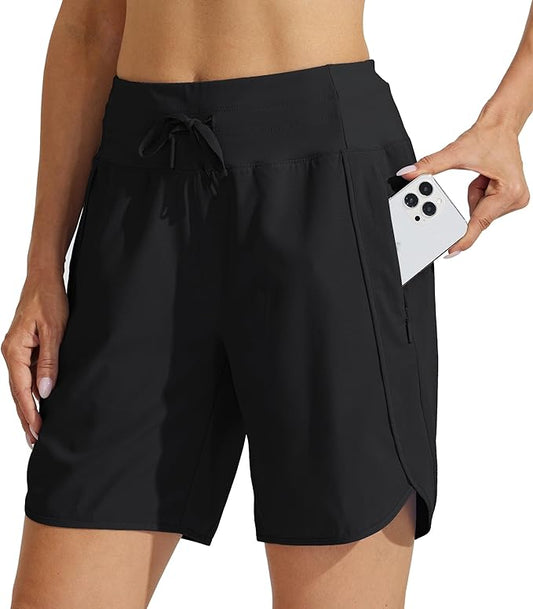 Willit Women's 7" Athletic Running Shorts Long Workout Hiking Shorts Quick Dry High Waisted Active Zipper Pocket(X-Large)