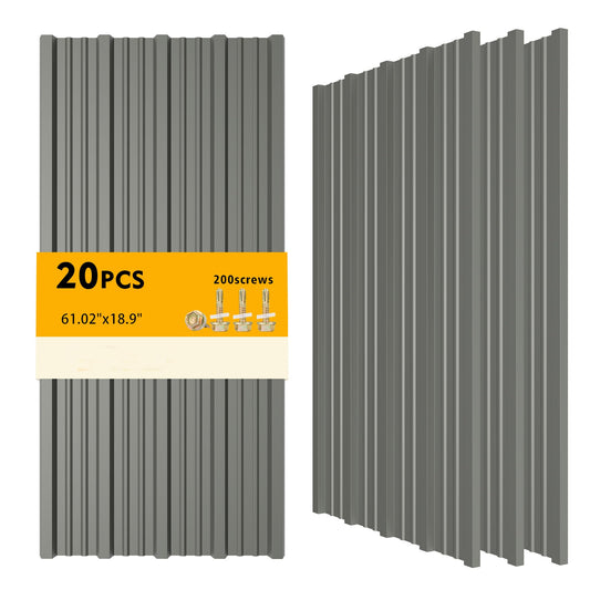 20PCS 160ft² Metal Roofing Panels 61.02"x18.9" Corrugated Metal Sheets Galvanized Exterior Siding Roofing Materials for Outdoor House Garages Sheds Pergola Gazebo Chicken Coop Stables, Grey