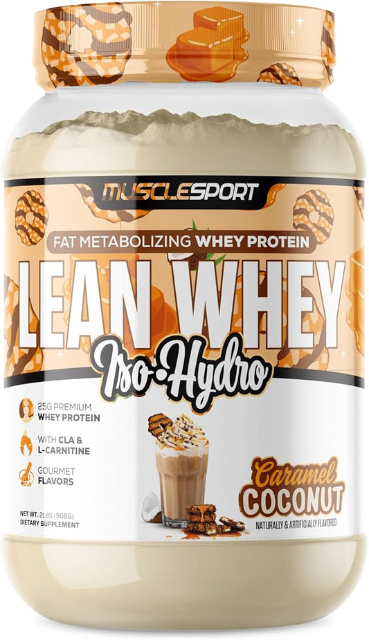 Musclesport Lean Whey Revolution??Protein Powder - Whey Protein Isolate - Low Calorie, Low Carb, Low Fat, Incredible Flavors - 25g Protein per Scoop (2LB, Coconut Caramel)