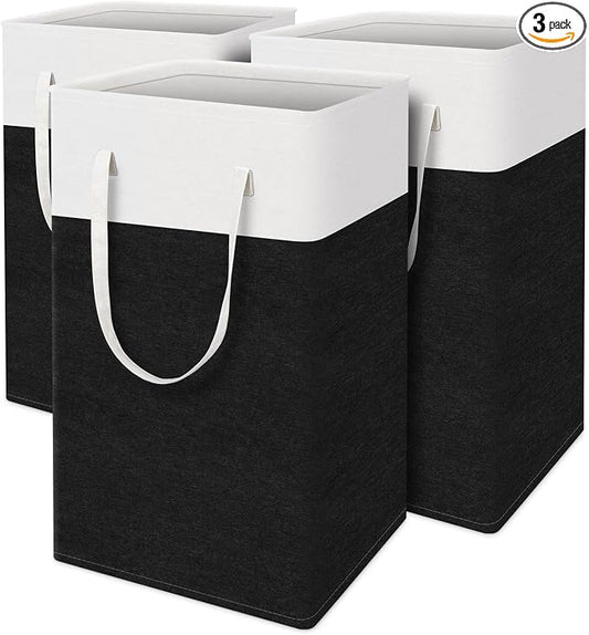 TasticTotes laundry basket 3-Pack, laundry hamper, Hamper with handles, collapsible laundry baskets, Waterproof dirty clothes hamper, Towel Storage for Home or Dorm, 88L-Black