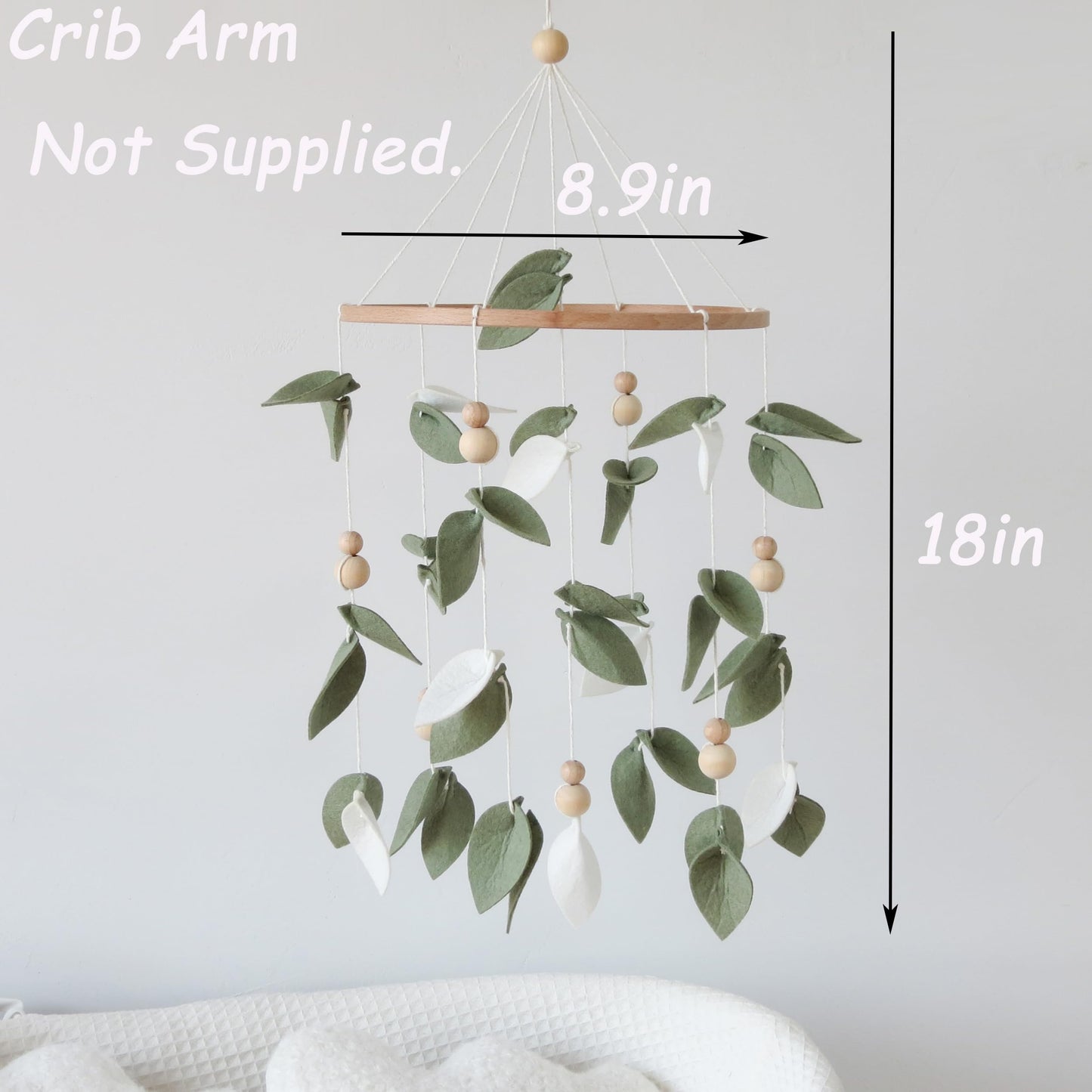Goukurlsma Green Leaf Crib Mobile Forest Baby Mobile for Crib Green Leaf Baby Crib Mobile with Wooden Bead Woodland Baby Mobile for Bassinet Toys Hanging