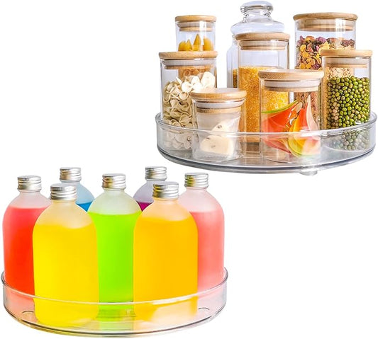 Clear Lazy-Susan Turntable Cabinet-Organizer – 2-Pack 11-Inch Lazy Susan Spice Rack Storage for Fridge Refrigerator Pantry
