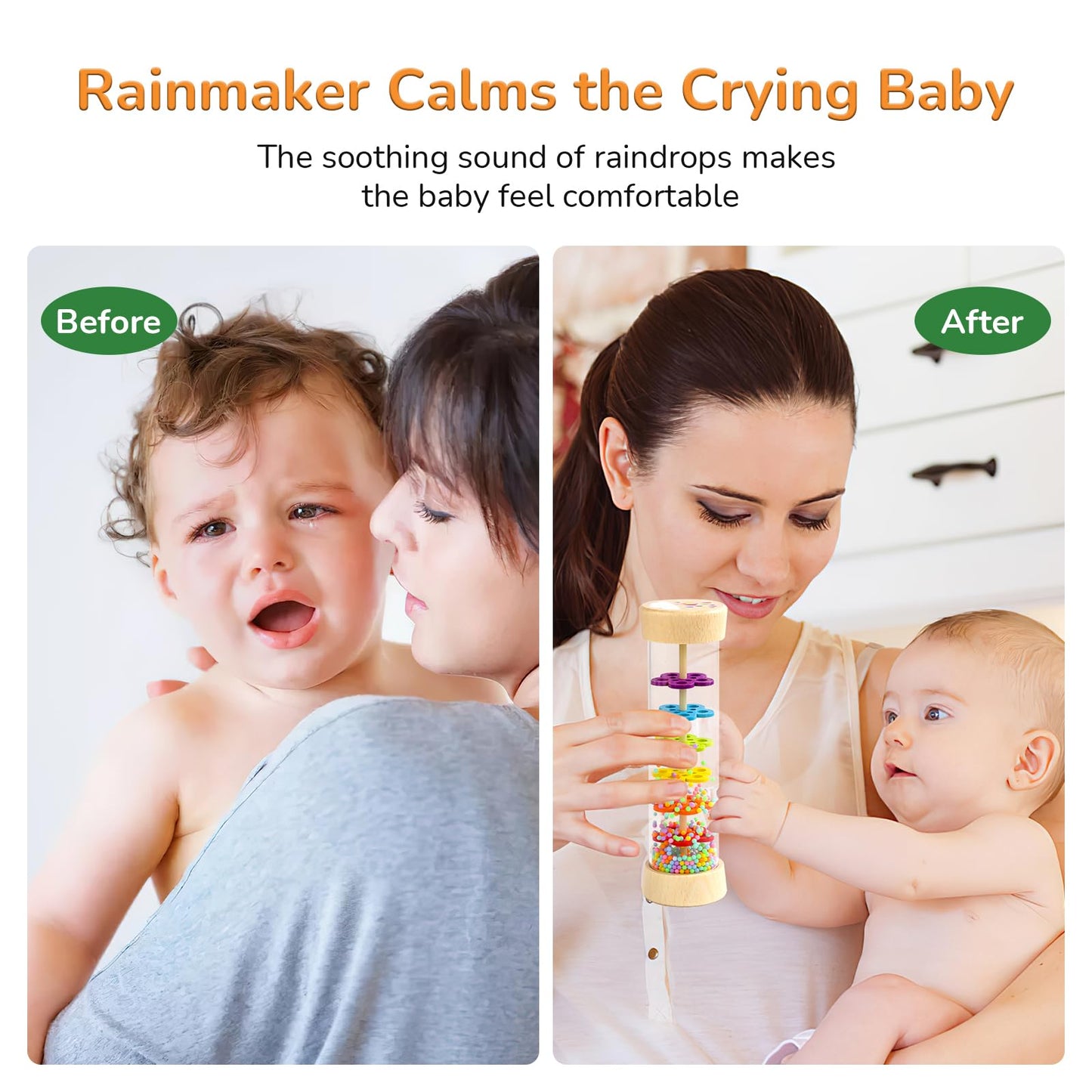 WODI Wooden Rain Stick Montessori Toys for Babies 6-12 Months,Baby Rattle Shaker Sensory Developmental Toy,Raindrops Musical Instrument Baby Musical Toys for 1 Year Old Toddler Kids