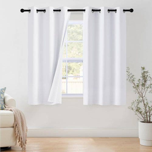 NICETOWN Blackout Window Curtain Panels - Thermal Insulated Drapes, 48" Length, Snow White, Set of 2