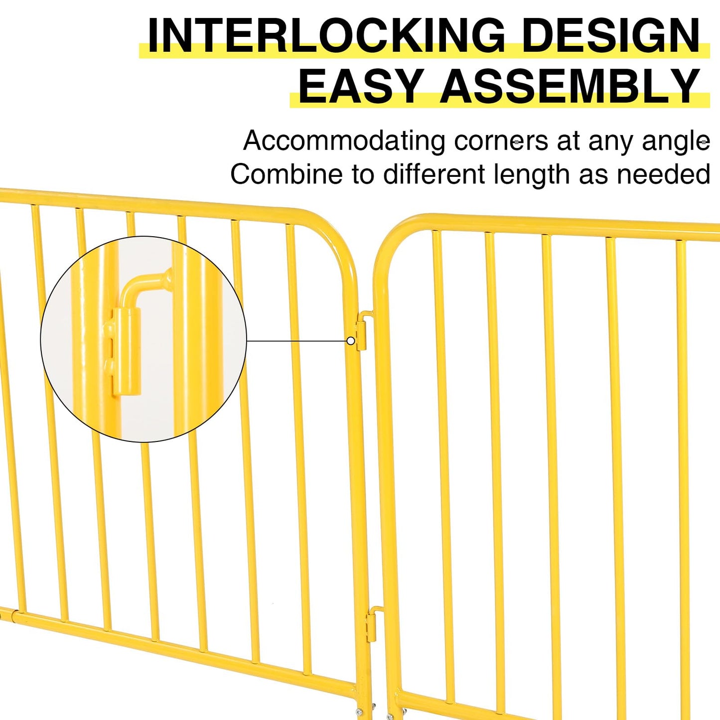 2 Pack Interlocking Steel Barricade, 6.5 ft. Heavy-Duty Metal Barricade with Removable Bridge Feet, Tool-Free Assembly, Rust-Proof Powder Coated, for Outdoor Event Crowd Control and Construction