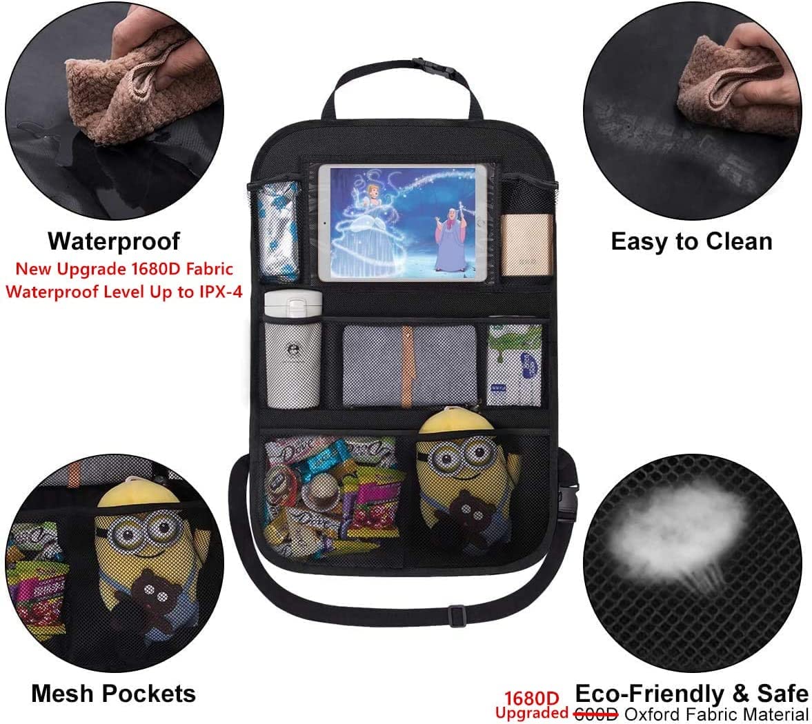 ONE PIX Backseat Car Organizer Mats Back Seat Organizers and Storage Bag with Touch Screen Tablet Holder for Kids Toddlers Car Seats, Travel Accessories, Road Trip Essentials Kids