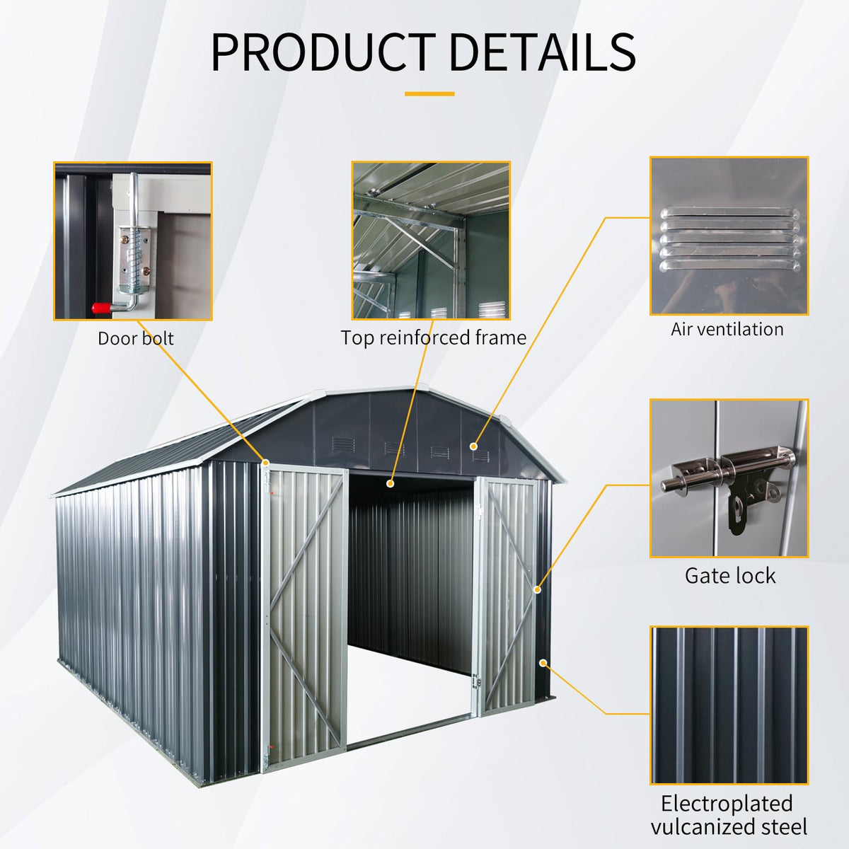 10x12 FT Outdoor Metal Storage Shed with Sloped Roof, Lockable Double Doors, 8 Air Vents, Galvanized Steel Garden Shed, Weather-Resistant Tool Storage House with Easy Assembly for Backyard Patio Lawn
