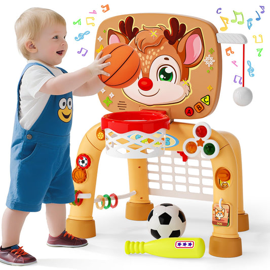 Toddler Basketball Hoop & Soccer Goal Baseball Play Activity Center,Toys for 1 2 3 Year Old Boys Girls,Montessori Sports Toys with Sound Music Christmas Birthday Gifts for Baby Kids 12 Months+