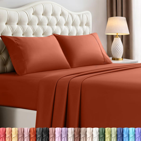 Utopia Bedding California King Sheet Set - Soft, Breathable Microfiber, 4-Piece in Orange | Oeko-Tex Certified