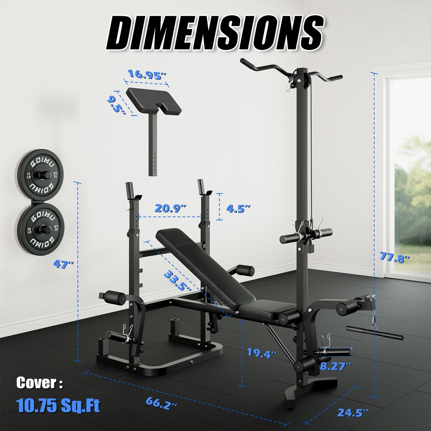 Goimu Z3 Olympic Weight Bench Set with Leg Extension and Leg Curl, 9 in 1 Workout Bench Set with Preacher Curl Pad and LAT Pulldown, Multi-Function Strength Training Bench Press Set for Home Gym