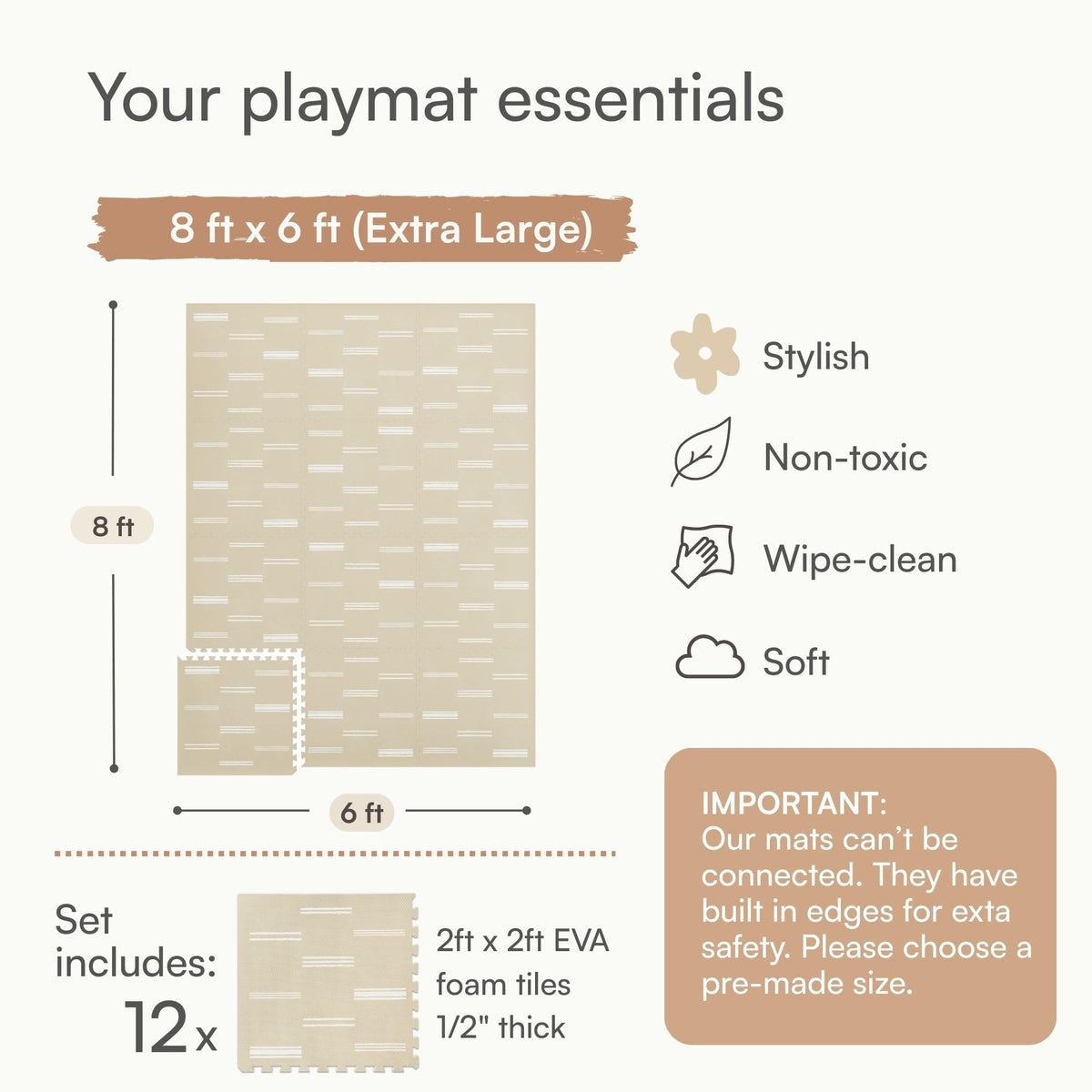 Lillefolk Baby Play Mat – 6x8ft Old White | Soft Non Toxic Premium Foam Mat for Tummy Time, Crawling & Playroom – Waterproof Mat for Babies & Toddlers (12 Tiles)
