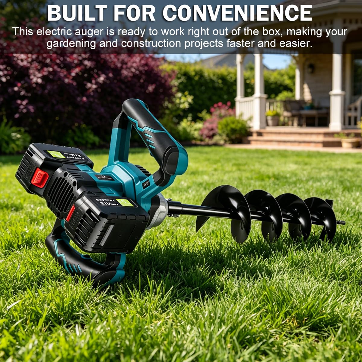 Auger Post Hole Digger,Post Hole Auger,Electric Earth Auger,Includes 2 Drill bit.Two Batteries and Dual-Port Fast Charger,Forward/Reverse Function,for Post Hole Digging,Drilling,Tree Planting