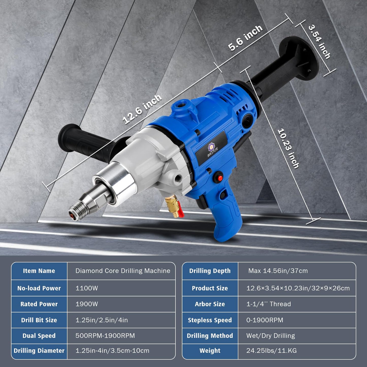 Diamond Core Drilling Machine,concrete core drill,Thread Core Drills Rig with Water Pump Water Pipe equipped,Wet & Dry Core Drill Rig with three industrial-grade drill bits, for Concrete Brick Stone