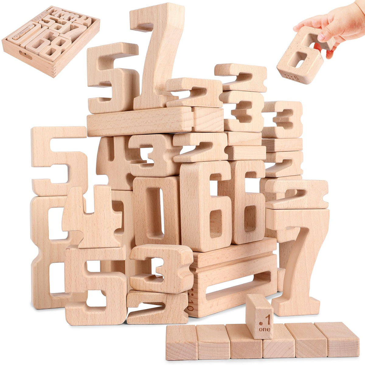 Lasoba Wooden Number Building Blocks, Large Digit Blocks 1-10, 32 Pcs Math Blocks Number Toys for Kids, Educational Blocks for Toddlers, Toys to Learn Numbers for 3 Year Olds +