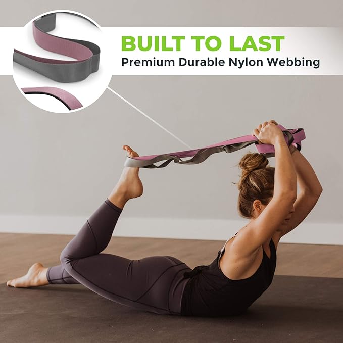Gradient Fitness Stretching Strap for Physical Therapy, 12 Multi-Loop Stretch Strap 1.5" W x 8' L, Neoprene Handles, Physical Therapy Equipment, Yoga Straps for Stretching, Leg Stretcher.