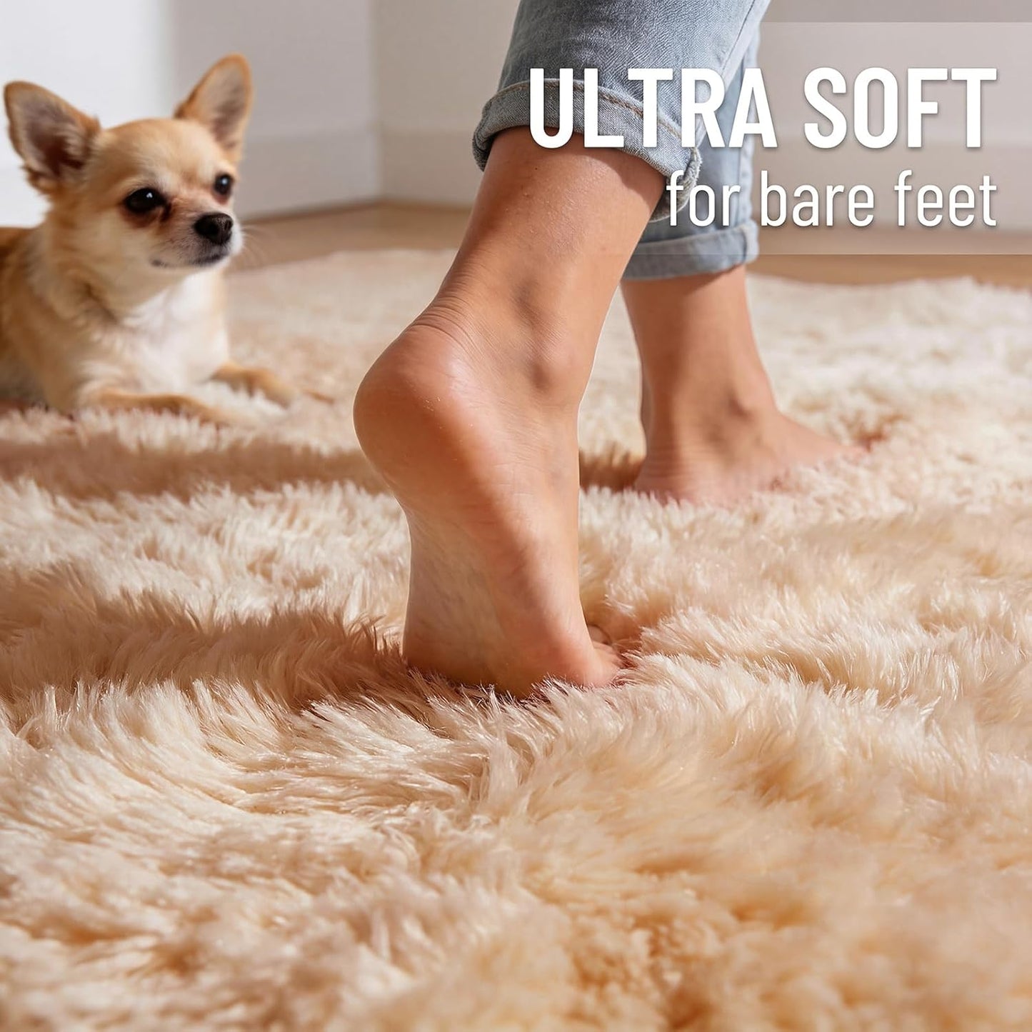 OLANLY Area Rug - Soft Fluffy Shaggy Design for Living Room & Bedroom | Machine Washable, Beige
