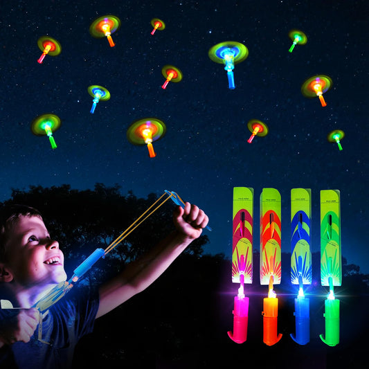 OceanWings LED Flying Set with Whistle,100 Slingshot+100 Glow Helicopter, Flying Toy Outdoor Toy Glow in The Dark Party Supplies Party Favors Bulk for Kids 8-12,4-8 Outdoor Camping Game