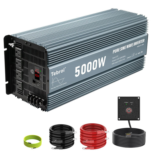 5000 watt Pure sine Wave car Power Inverter 12v to 110v /120V Inverter for car Vehicles Truck Camping Solar Panel Power Converter Adapter with Clamps Inverter 5000W