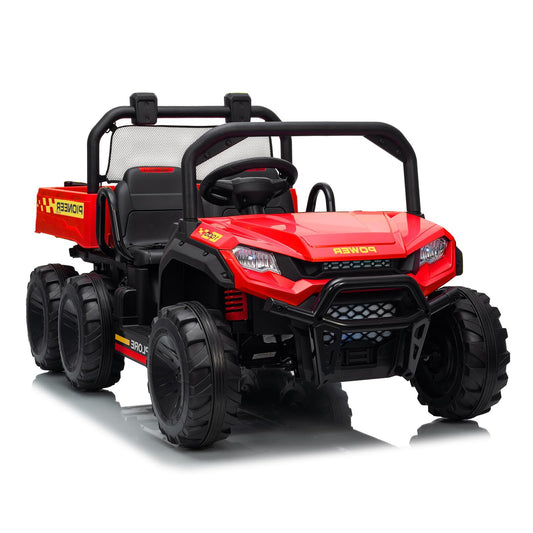 24V Electric Ride-on Dump Truck for Kids, 4WD Ride-On Car for Kids, 2-Seater UTV with Remote Control, Off-Road Electric Vehicle for Boys & Girls Outdoor Play