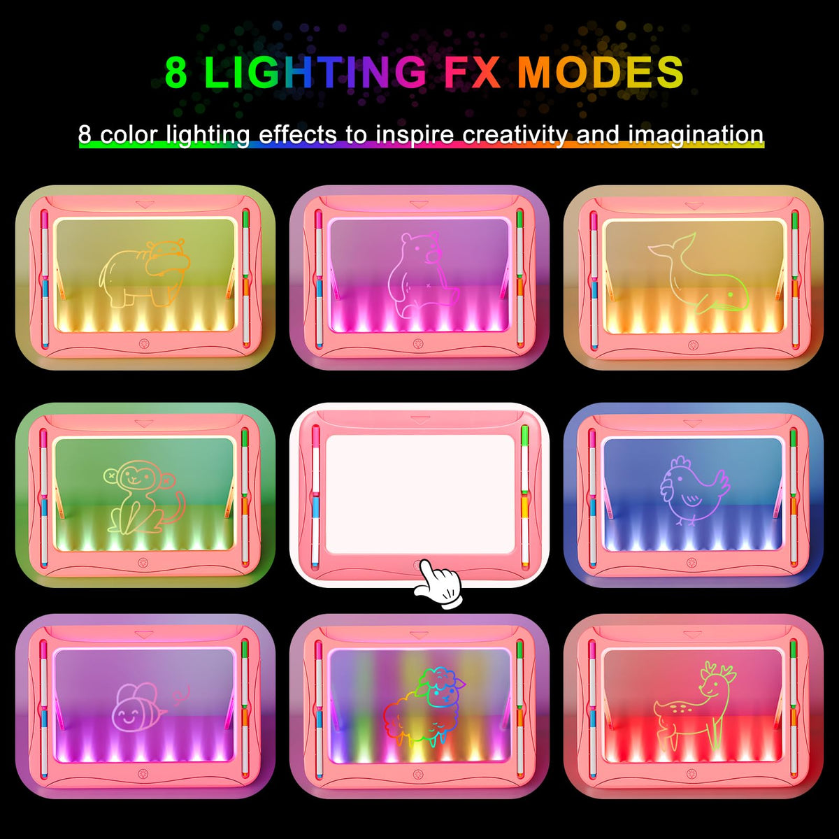 Magic LED Drawing Board for Kids, Girl Toys for Ages 5-7, Christmas Birthday Gifts, Light Up Tracing Pad, 9 Double-Sided Cards, 6 Markers, Neon Effect Doodle Writing Tablet, Arts Crafts Learning Toy