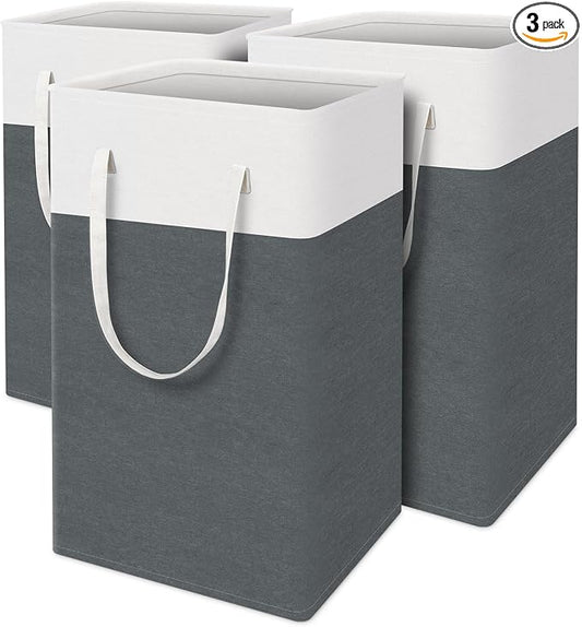 TasticTotes laundry basket 3-Pack, laundry hamper, Hamper with handles, collapsible laundry baskets, Waterproof dirty clothes hamper, Towel Storage for Home or Dorm, 88L-Grey