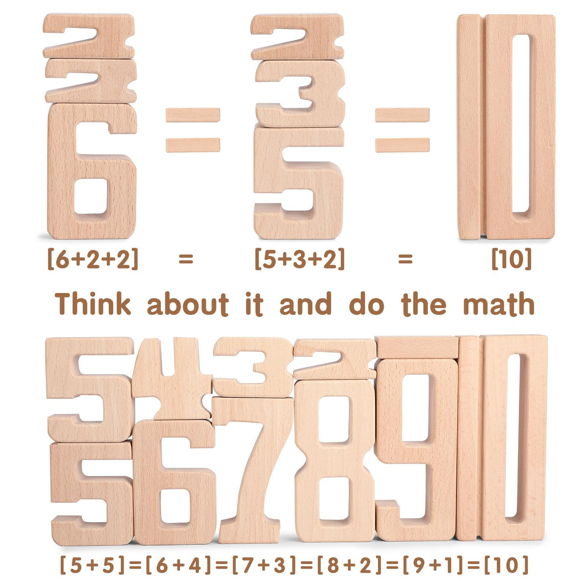 Lasoba Wooden Number Building Blocks, Large Digit Blocks 1-10, 32 Pcs Math Blocks Number Toys for Kids, Educational Blocks for Toddlers, Toys to Learn Numbers for 3 Year Olds +