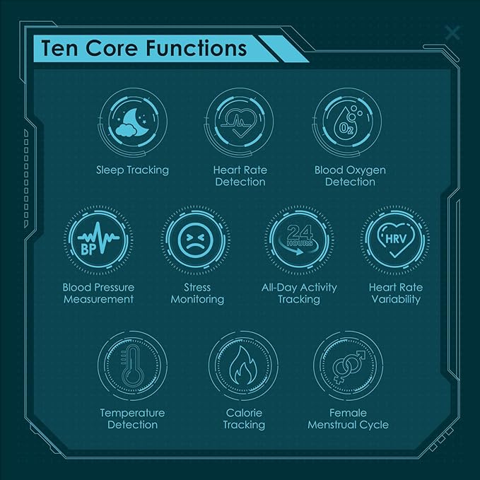Smart Ring Health Monitoring 5ATM Waterproof Fitness Tracker with Glossy Titanium Surface Blood Oxygen/Sleep/Stress Tracking Women?™s Cycle Prediction Sport Ring Compatible with iOS/Android Ink 10