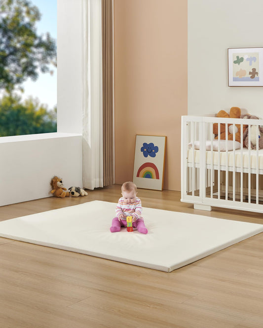 Attababy 70.9” x 59” Large Baby Mat for Floor, Hypoallergenic Vegan Leather Cover Foam Play Mat for Living Room, Easy to Wipe Clean & Waterproof, Thick Playmat for Infants and Toddlers