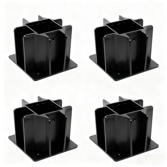 4PCS Black Safety Base Boot - Guardrail Base with Toeboard Slots - Reusable Fall Protection Accessories for Residential & Commercial Construction