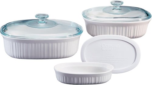 CorningWare 6-Piece Ceramic Bakeware Set - Chip & Crack Resistant, Microwave & Oven Safe, French White