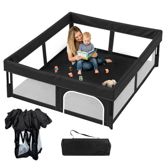 Foldable Baby Playpen, 50"×50" Play Yard for Toddlers, Portable & Collapsible Playpen with Gate, ASTM & CPSC Certified, Skin-Friendly & Breathable Mesh, Ideal for Indoor & Outdoor Use with Bag