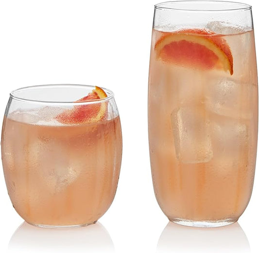 Libbey Samba Rocks and Tumbler Glass Cups Set of 16, All Purpose Everyday Drinking Glasses Set, Dishwasher Safe Modern Glassware Set for Events