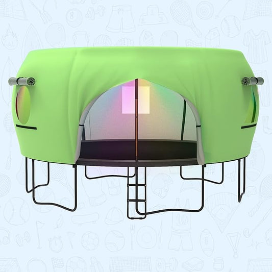 Gardenature 10FT/12FT/14FT Trampoline Tent(Tent Only), Fit Round Trampolines, Shade Cover with LED Light, Outdoor Trampolien Accessories, Anti-Tear